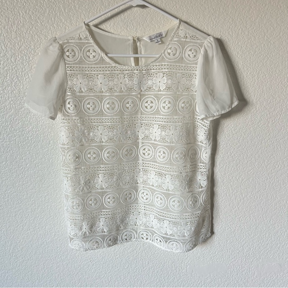 Charming Charlie Sheer Lace Women’s Small White Boho, Beachy Layer Blouse Top